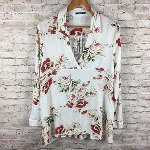 Annabelle Deep V Floral Oversized Tunic Top Shirt